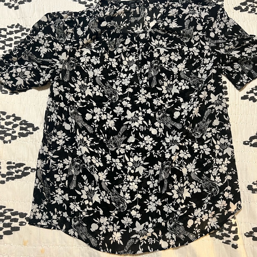 J. Crew Black and White Floral Button Down Shirt